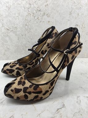 Nine West Leopard Print Peep-Toe Strappy High Heels
